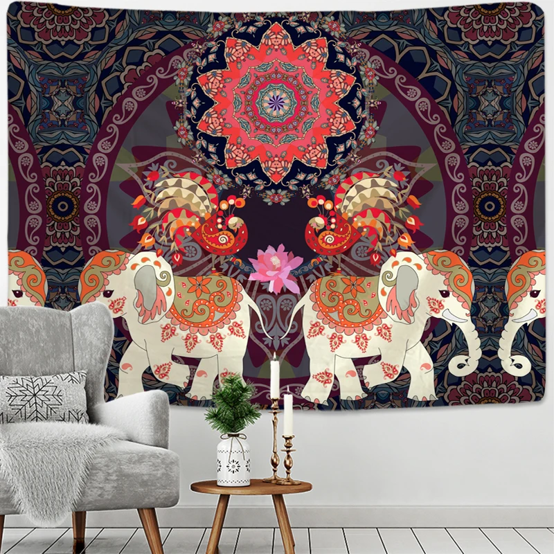 India Mandala Elephant Tapestry Wall Hanging Bohemian Sandy Beach Picnic Throw Rug Blanket Camping Tent Travel Sleeping Pad