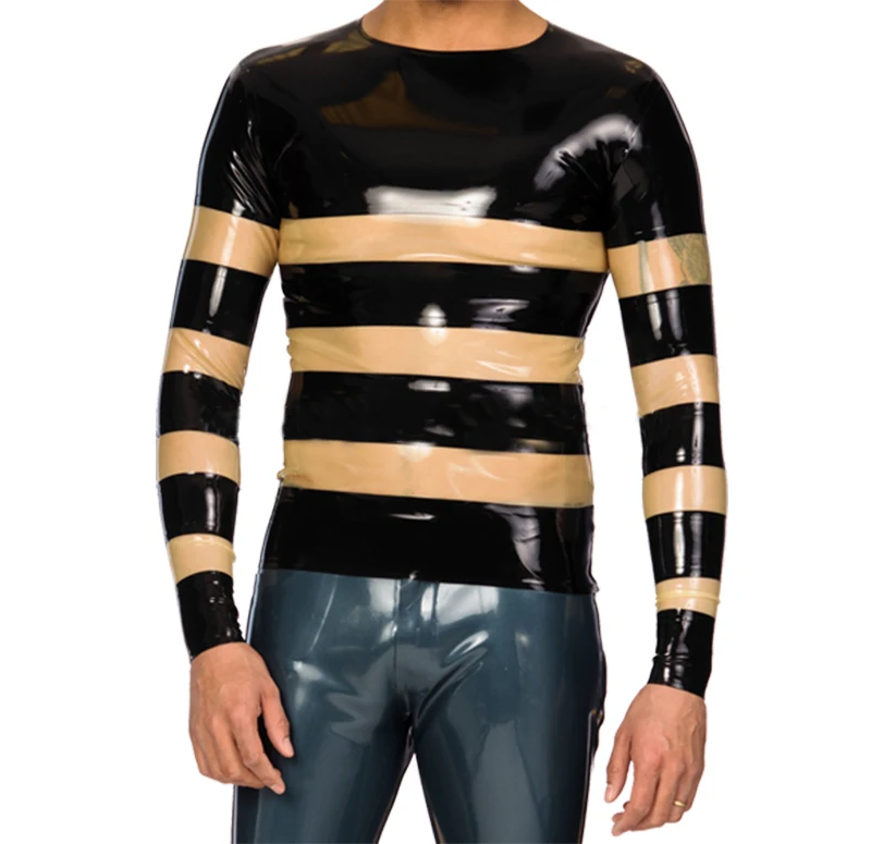 Cool O neck design men's long sleeve slim latex tops what is made of 100% natural latex and support color customization