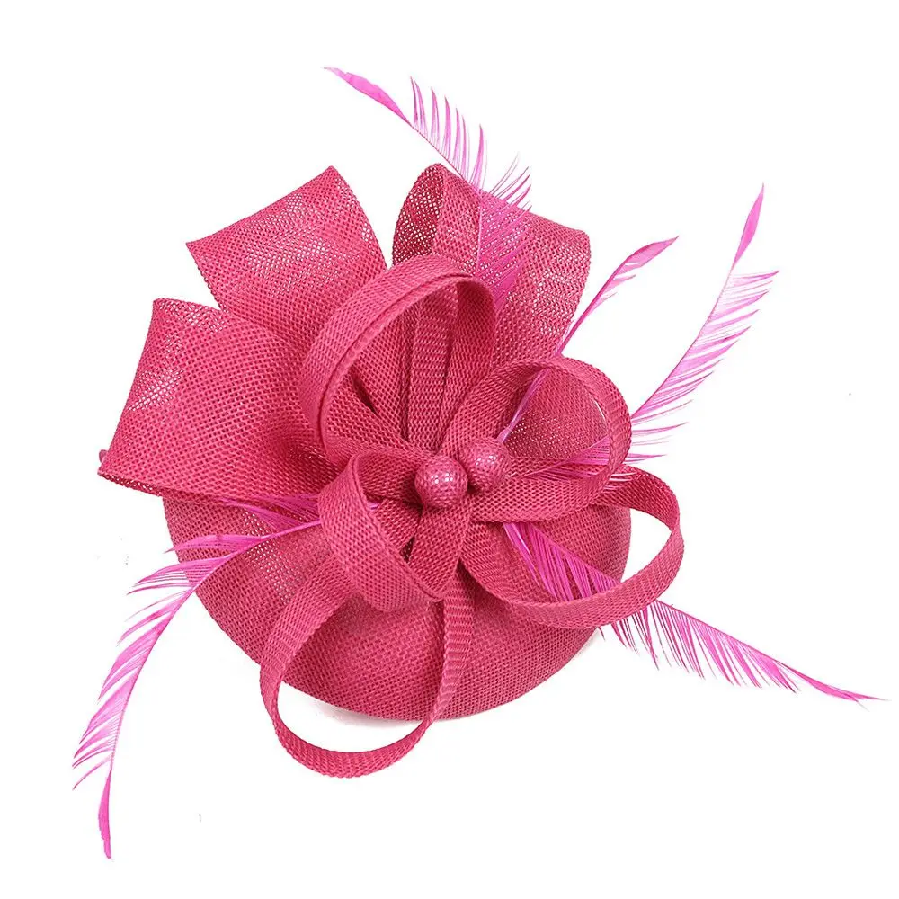 Women Wedding Evening Party Mesh Headband Flower Hat Fascinator Caps Feather Ladies Hat