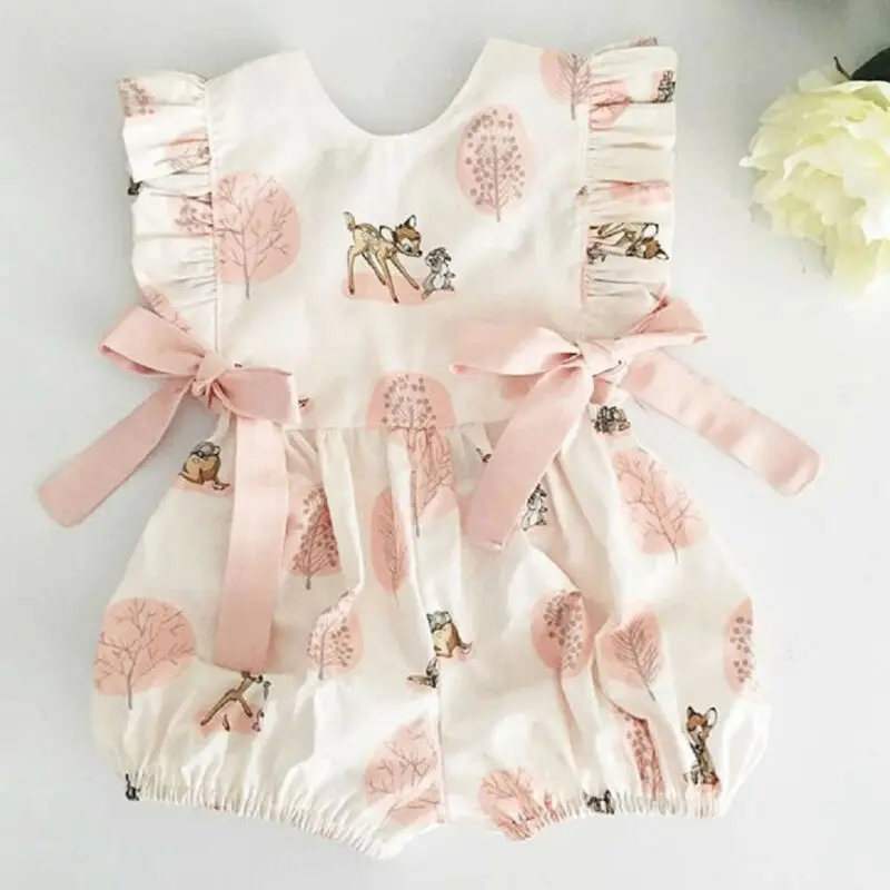 Cute Baby Girl Romper Deer Flower Cotton Soft Playsuit Jumpsuit for Newborn Infant Clothes Summer Fashion Clothing for 0-24M