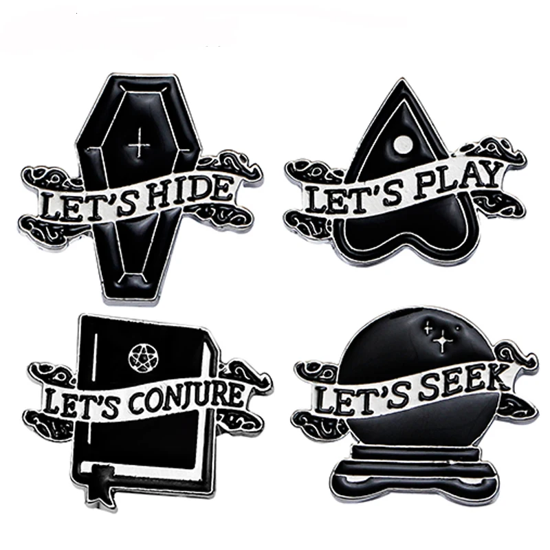 let's hide play conjure seek Pins vintage style dark Brooches book heart Vibrometer coffin black enamel Brooch badge pins man