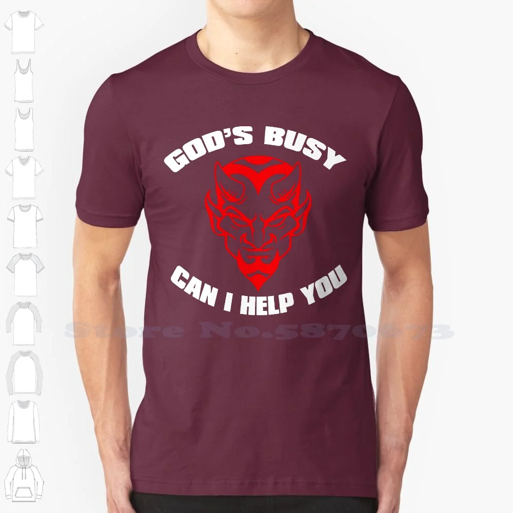 Printed T Shirt Men Cotton T Shirt New Style God's Busy Can I Help You Red Devil Demon Funny Men's Tee Shirt 712