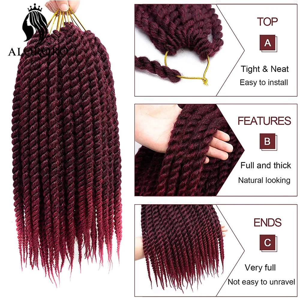 12/18/22 inch Ombre Havana Twist Synthetic Hair Extensions Faux Locs Crochet Hair, Senegalese Twist Hair