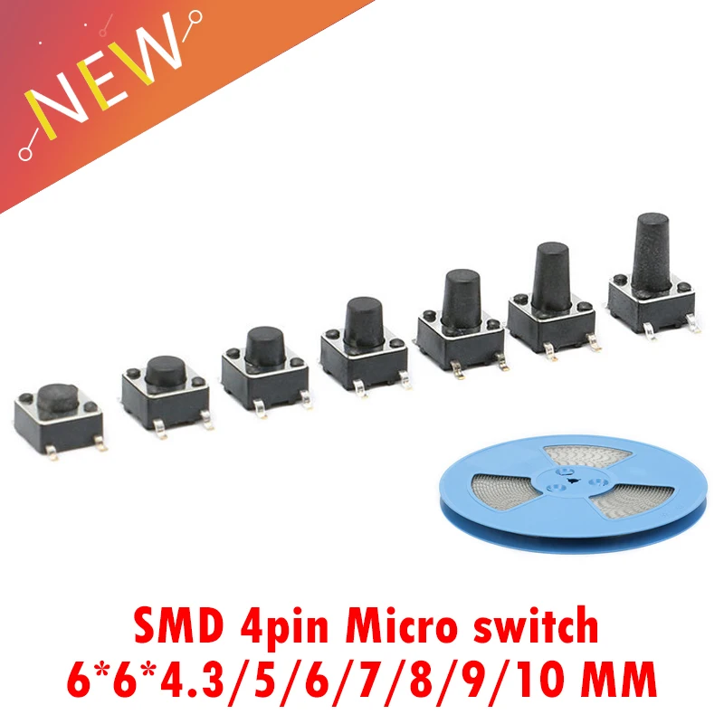 10PCS SMD Switch 6*6*4.3mm 5/6/7/8/9/10/11/12/13/14/17 6X6 4Pin Tactile Tact Push Button Micro Switch Self-reset Switches