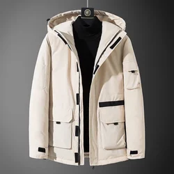 Korean Men's Down Jacket Vegan Down Puffer Jacket Park Windbreaker Hooded Jacket Winter Coats with Multi-pockets