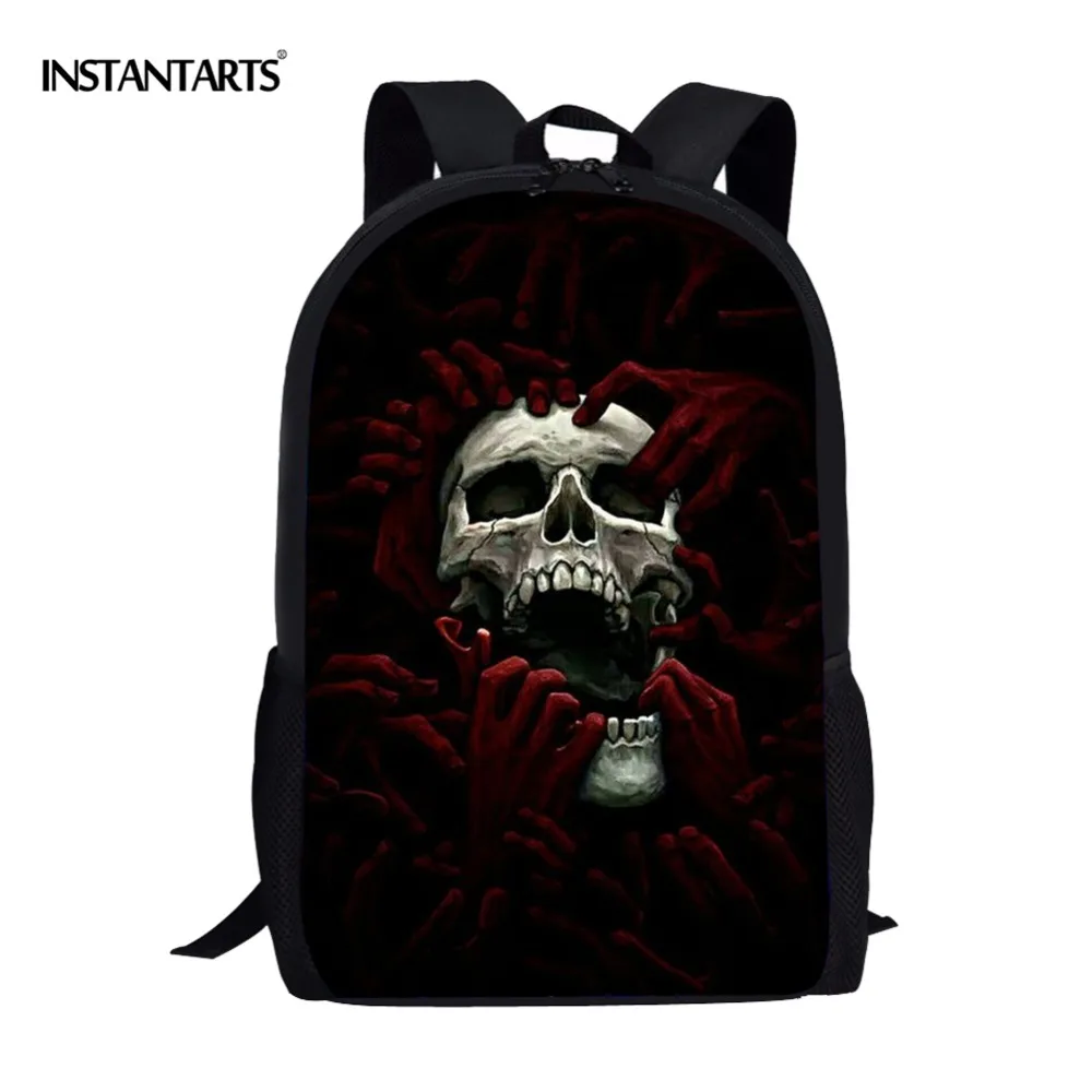 Black Funk Skull Design School Backpack Cool 3D Brand Printing Teenager Casual Shoulder Bags 16 Inch Satchel Mochila