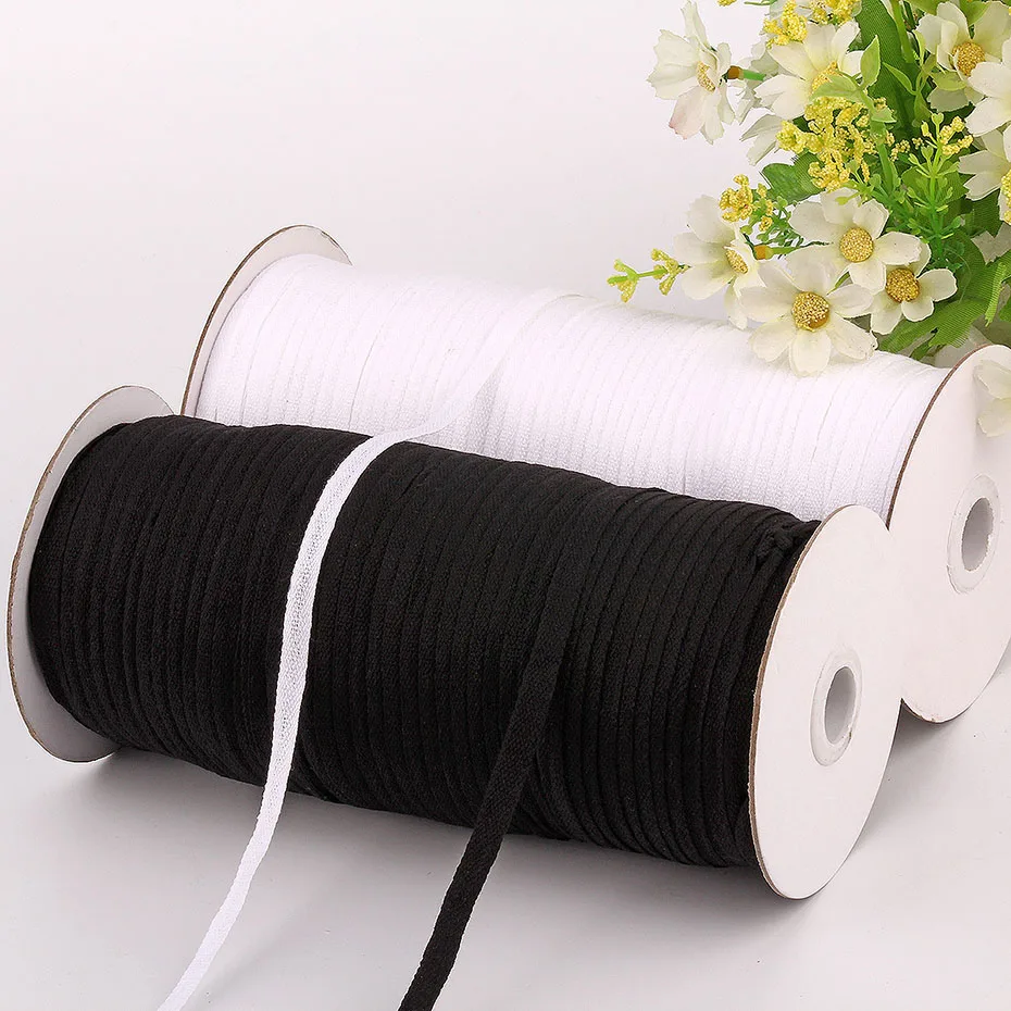 5mm/7mm Width Cotton Ribbon Tape 220/280/300 Meters Webbing Strap Garment Sewing Accessories White/Beige/Black For Bag Clothing