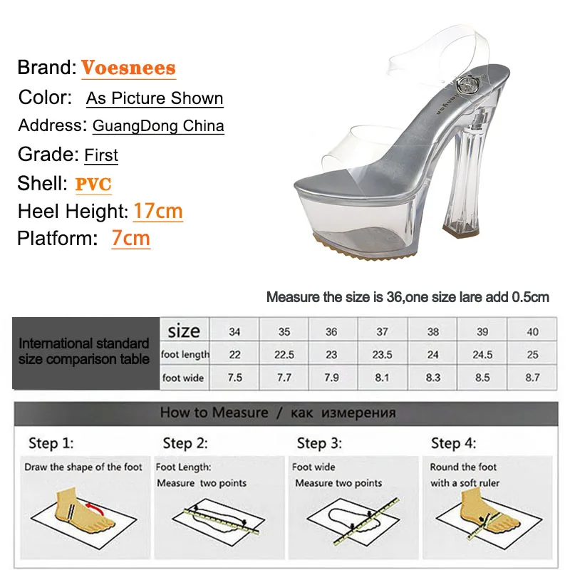 Women Shoes 2021 New PVC Jelly Thick Heels Sandals Transparent Crystal 17CM Platform Ladies High Heel Shoes Party Big Size 41