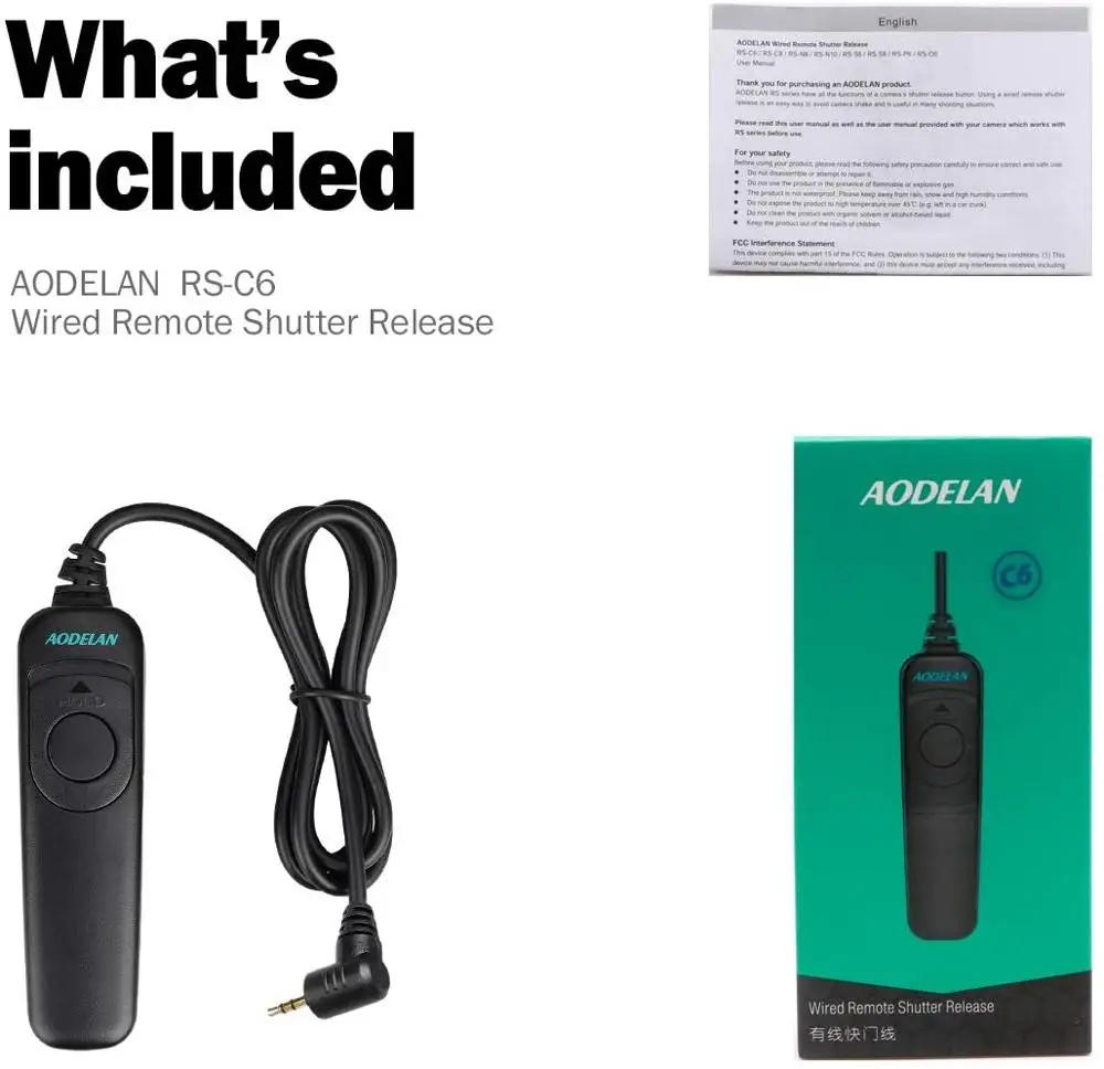 Cable de liberación de obturador de control remoto con cable RS-C6 para Canon R6 M6 M5; Fujifilm GFX50SII Olympus OM-1 E-M5III; Pentax K-3III K-1