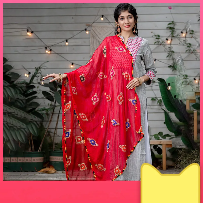 2020 Spring Summer India Dance Scarf Woman Fashion Soft Red Ethnic Styles Dupattas Beautiful Comfortable Embroidered Shawl