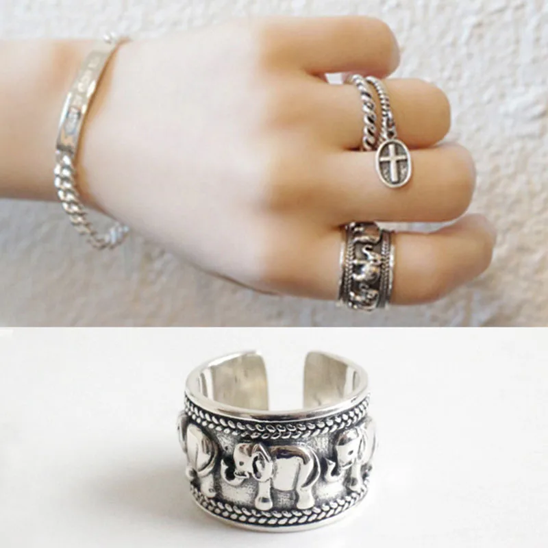 XIYANIKE Silver Color Open Rings for Women Couples Vintage Cute Elephant Animal Handmade Jewelry Party Accessories Gifts