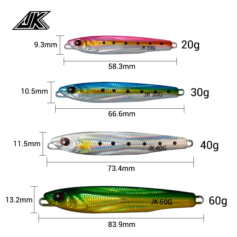 JK New Product RT Raptor Jig 20g 30g 40g 60g  Jigging Lures Metal Slow Sinkers Hard Bait Kevlar Line Fish Hooks