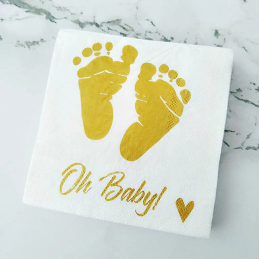 Oh Baby Gold Printing Feet Napkins Paper Napkins Decorations For Kids Gender Reveal Disposable Tableware Party Decoration