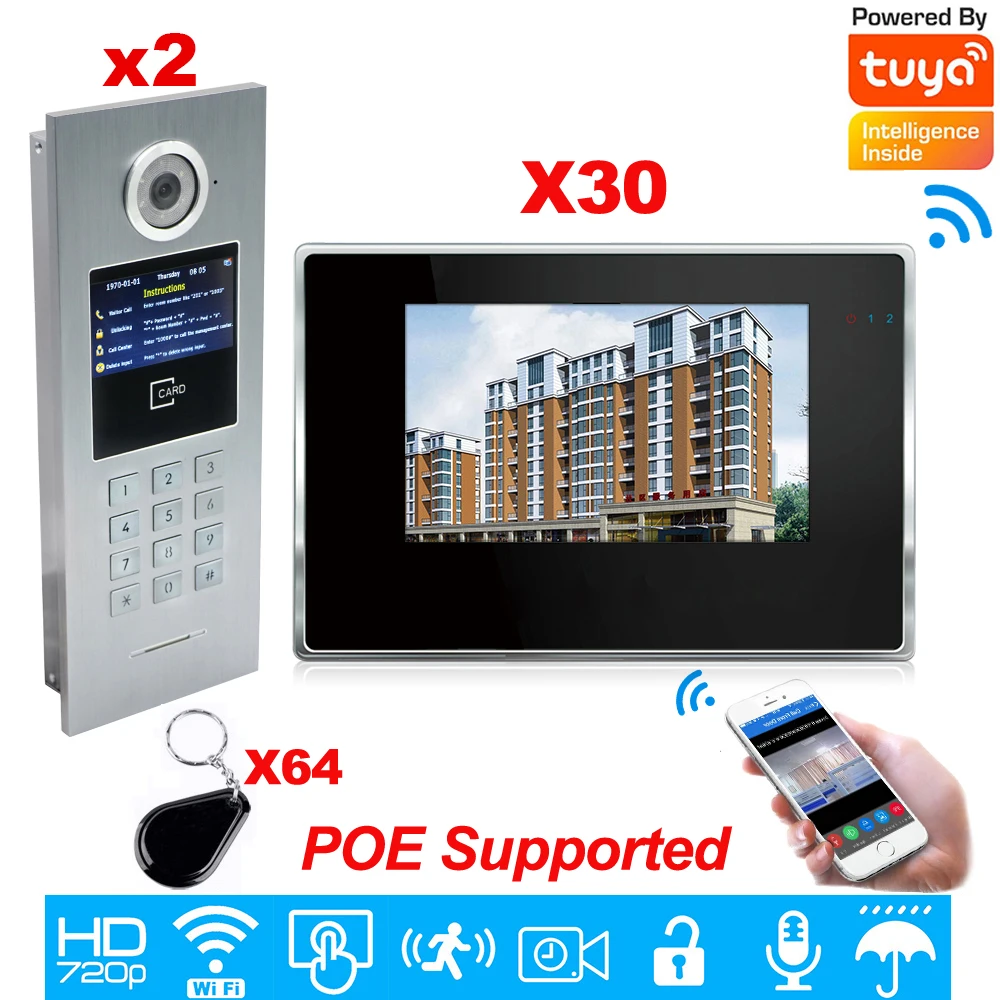 Timbre inteligente con WiFi para puerta, intercomunicador con vídeo IP, aplicación Tuya, varios apartamentos, gran edificio, Control de acceso de seguridad