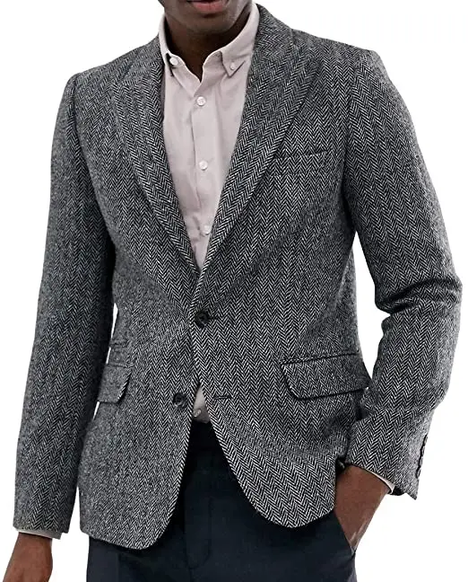 Jaqueta de lã Slim Fit Tweed masculina, colete espinha de arenque, padrinhos de casamento, roupas casuais, 2021