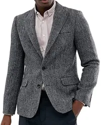 Men's Suit Tweed Jacket Wool Herringbone Waistcoat Slim Fit Wedding Groomsmen For Casual Business Jacket Men Clothes 2021