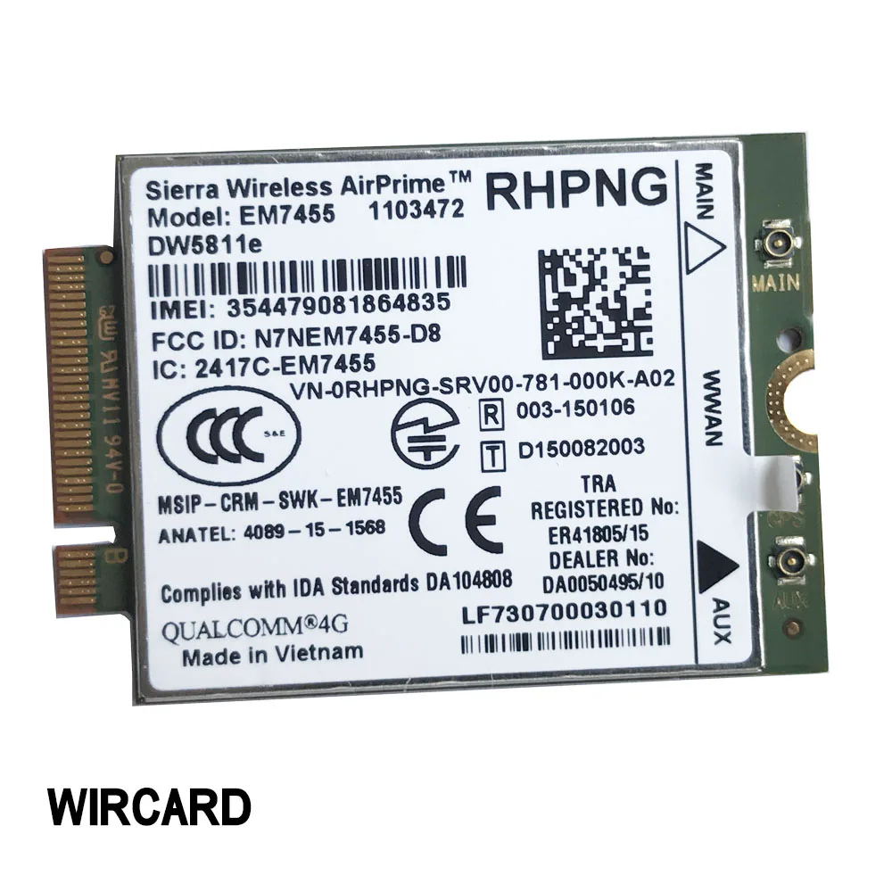 

Новая EM7455 DW5811E PN RHPNG FDD/TDD LTE CAT6 4G модуль 4G карта для E7270 E7470 E7370 E5570 E5470 Precision 7720 7520 3520