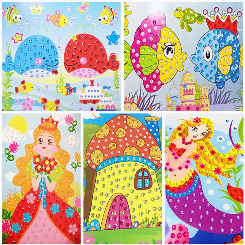 2pcs/set Art crafts diy toys Cartoon Diamond Sticker kids handicraft DIY Puzzle Education Toy for children girls boys award gift