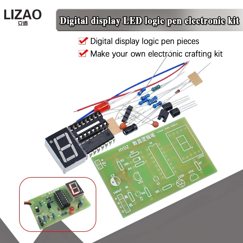 DIY LED pcb Digital Display LED Logic Pen Electronic Kit High and Low Level Test Circuit Soldering Practice Board Kit