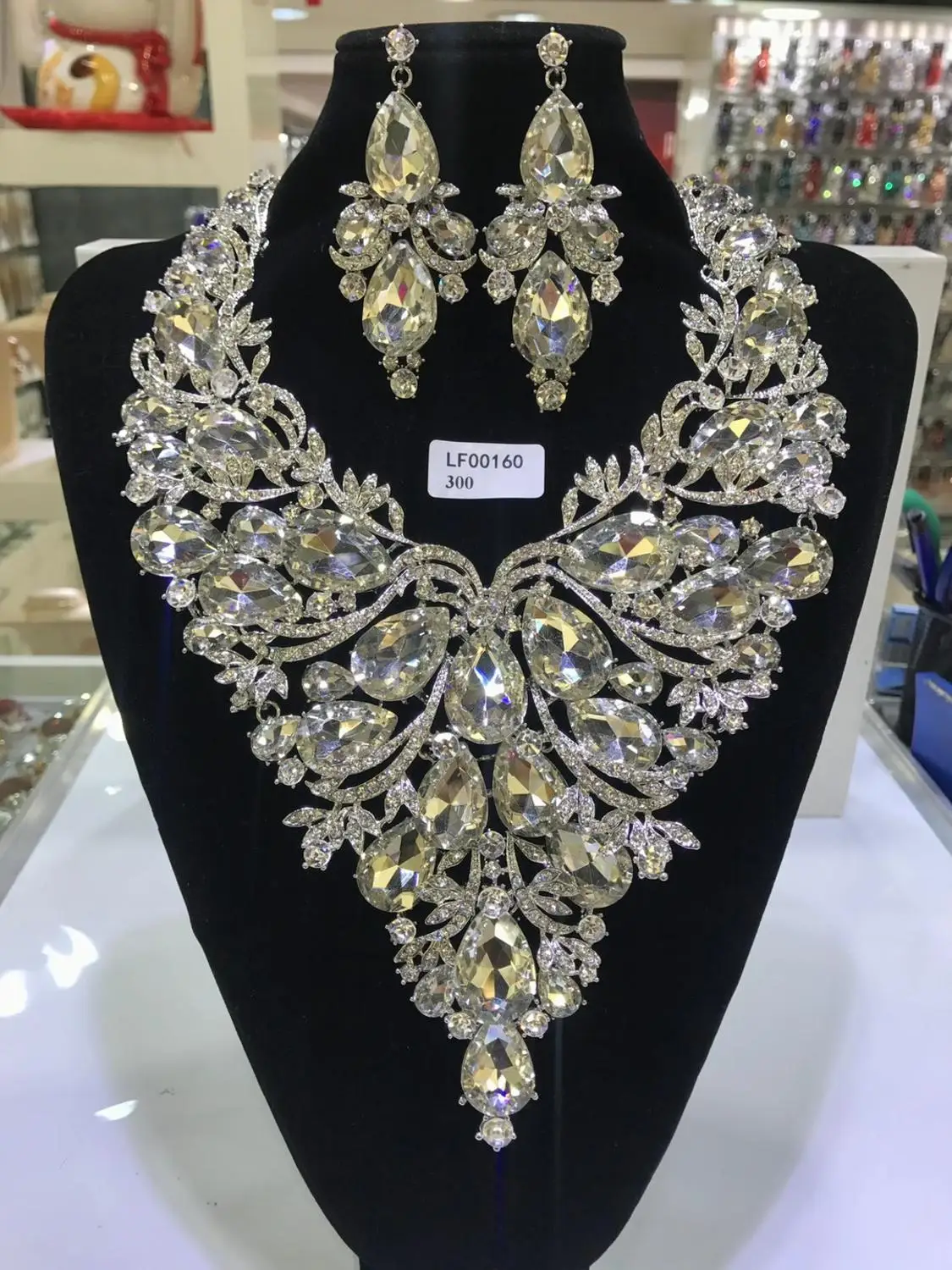 Colorful Crystal Wedding Jewelry Women Big Necklace Earrings Jewelry Sets African Wedding Bridal Rhinestone Jewelry Sets