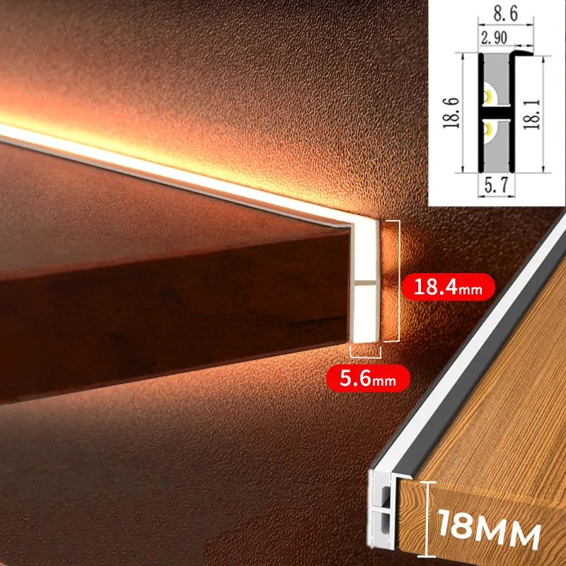 Cực H6mm LED Tủ Lớp Đèn Nhôm Hồ Sơ Đèn Ẩn Đèn Nền 18Mm Ban Ốp Lưng Giá Sách Thanh Dải đèn