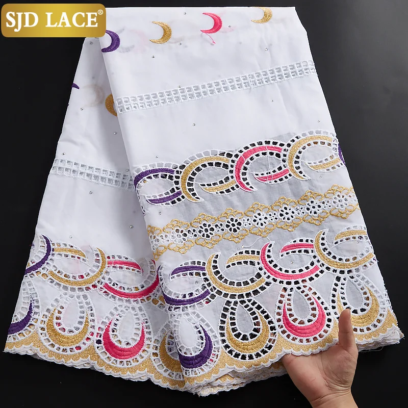 SJD LACE African Cotton Lace Fabric 2024 High Quality Stones Swiss Voile Lace Dubai Nigerian Cottons For Daily Dresses Sew A2341