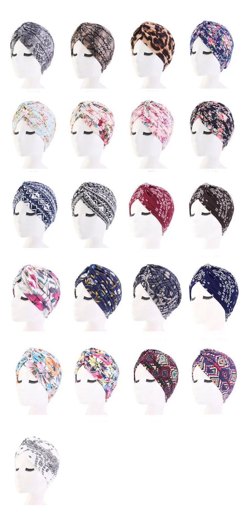 Neue weiche Damen-Turbane mit Blumenmuster, modische Bandanas, Krebskopftuch, Chemo-Mütze, Kopfwickel, Haaraccessoires – Detail 1