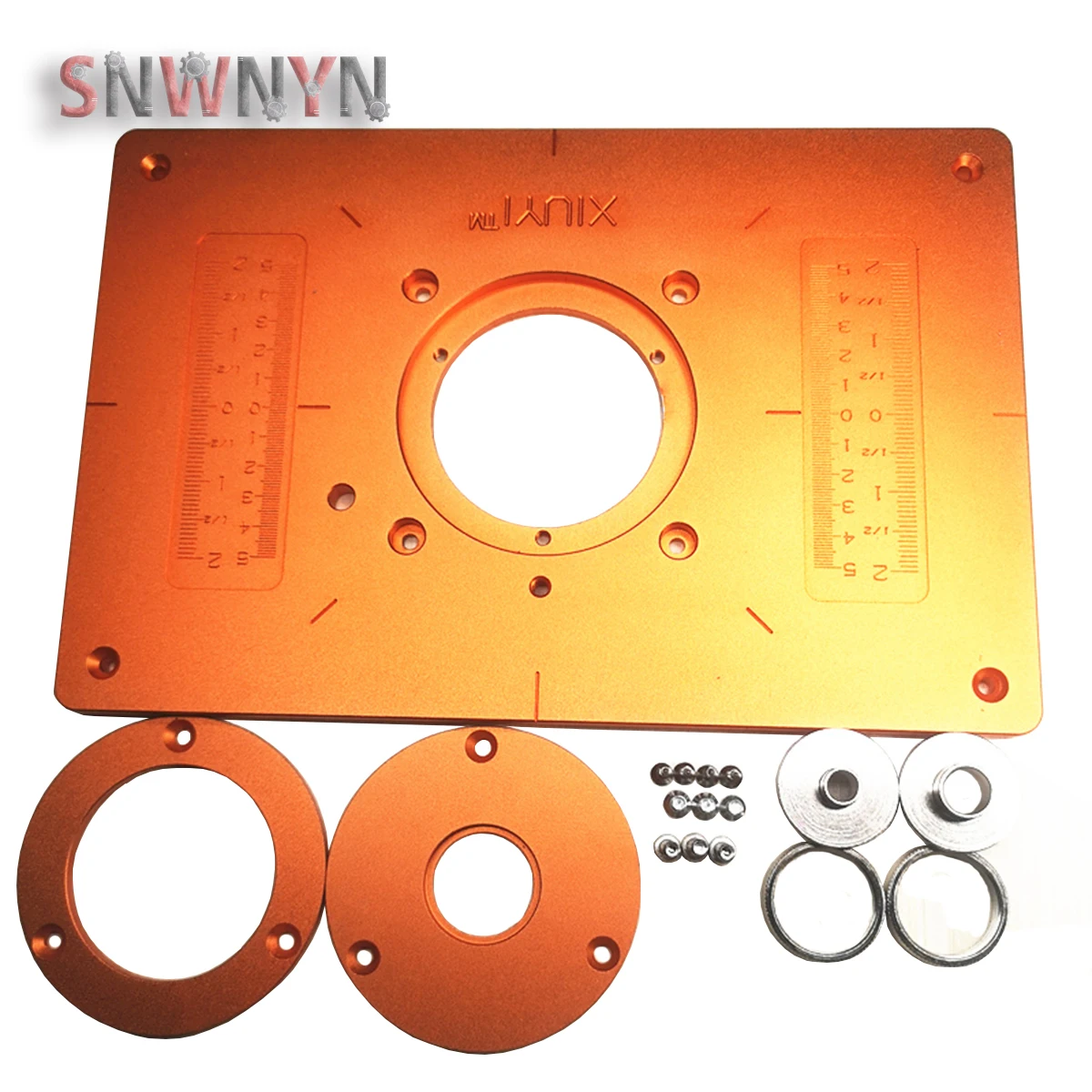 Fresadora eléctrica de madera, placa abatible de aluminio con 4 bujes para banco de trabajo, 85x85mm