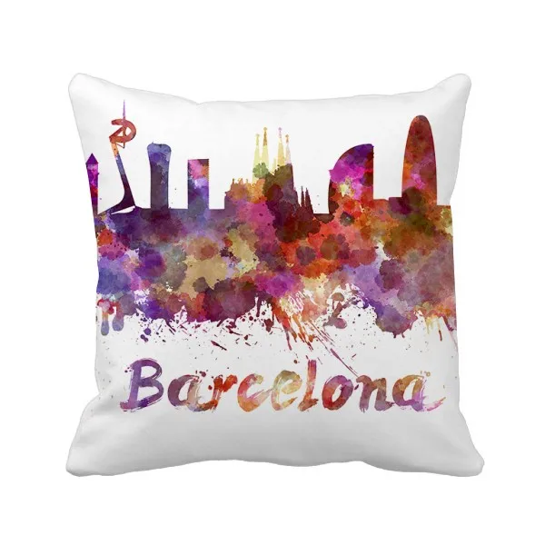 Barcelona Spain City Watercolor Throw Pillow Square Cover