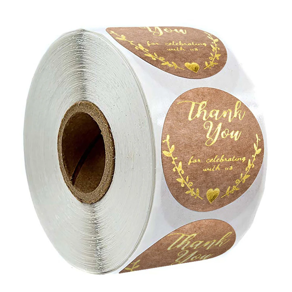 Kraft Foil Gold Thank you Celebrating with Us Stickers Seal Labels for Wedding,Birthday,Party,Baby Shower Gifts Tags