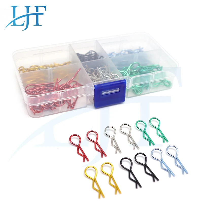 LJF 180 pcs RC Car Metal Bodyshell Clips Pins R Shape Pins tool Box for Traxxas TRX4 1/10 RC Buggy RC Rock Crawler Models L363