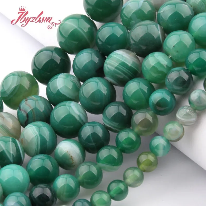 Natural Stripe Agates Smooth Green Round Bead Ball 6/8/10/12mm Stone Beads For DIY Necklace Bracelets Jewelry Making Strand 15\