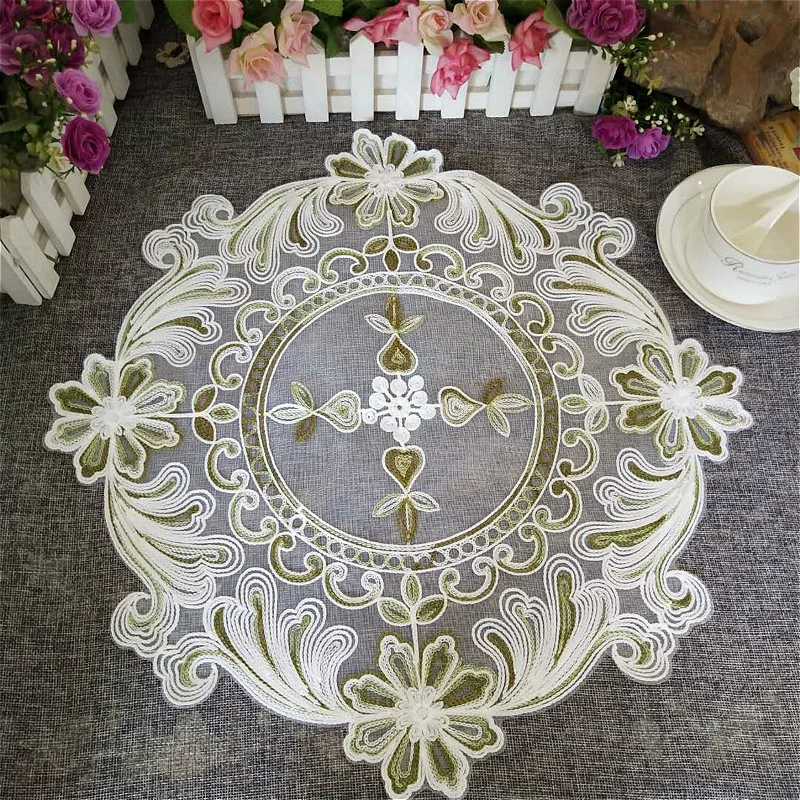 European Lace Embroidery Round Placemat Bedroom Balcony Coaster Coffee Table Mat Food Dessert Fruit Plate Beverage Cover Cloth
