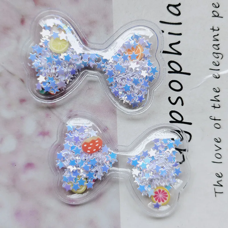 20pcs fai da te posteriore piatta Quicksand Bow Glitter fiocco in PVC trasparente per ornamenti per capelli per bambini