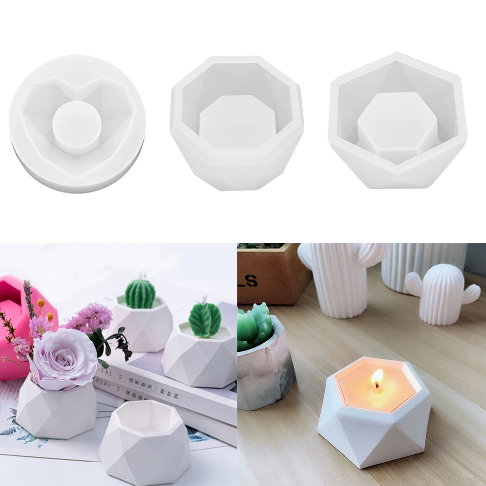 Mini Geometric Creativity Silicone Plant Pot Molds Concrete Cement Form DIY Arts Aroma Craft Moulds Flowerpot Clay Plaster Mold