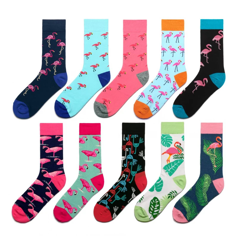 Calcetines de mujer rosa verde dibujos animados animales flamencos impreso Harajuku lindo divertido colorido feliz mujer Casual Hip Hop Skate medias