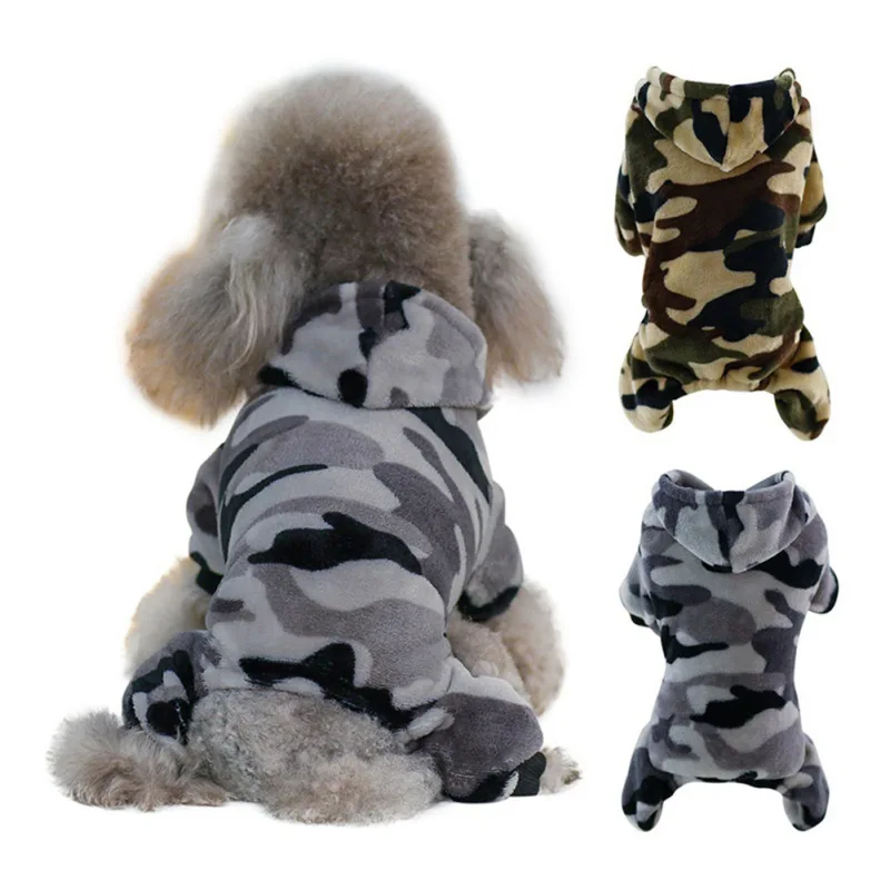 Camouflage Thick Plush Winter Dog Clothes Costume Four Legs Hooded Chihuahua Pug Pets Dogs Clothing for Small Medium Dogs Outfit