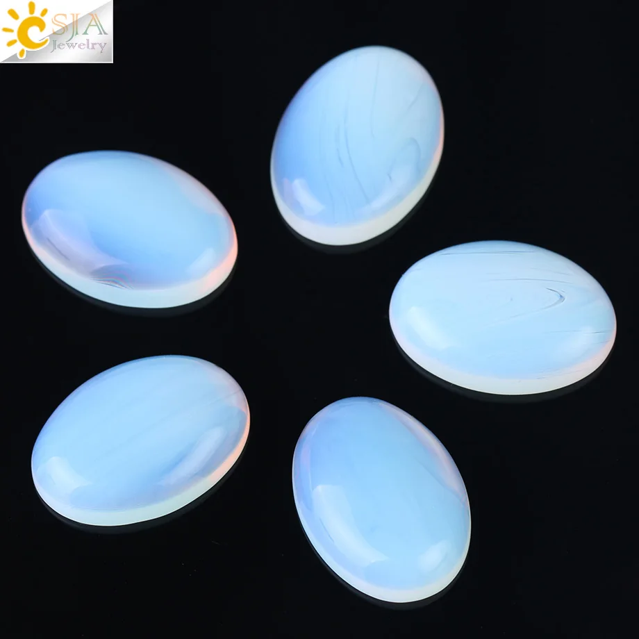 CSJA No Hole Opal Beads Dome Oval Flat Back 13x18mm 30x40mm Loose Gem Stone Jewelry Findings Fit DIY Handmade Ring Fittings F523