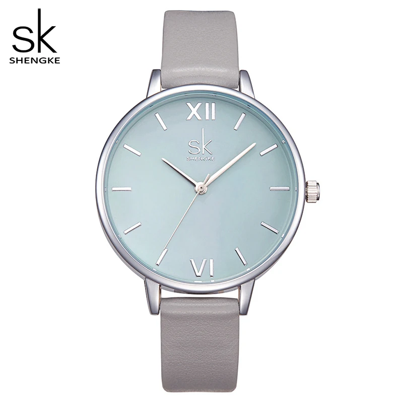 Shengke Women's Watches Fashion Watch For Women Elegant Dress Leather Strap Ultra Slim Wrist Watch Montre Femme Reloj Mujer