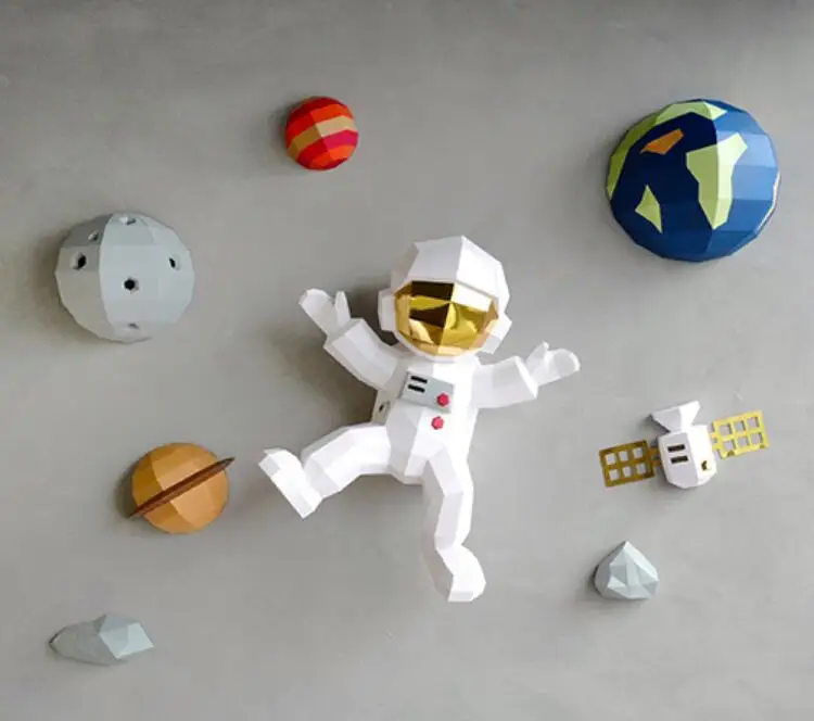 3D Papercraft Paper Tiny Tots Room Wall Decor Spaceman Astronaut DIY Toys Kids Bedroom Art Decorations Home Party Pre-cut