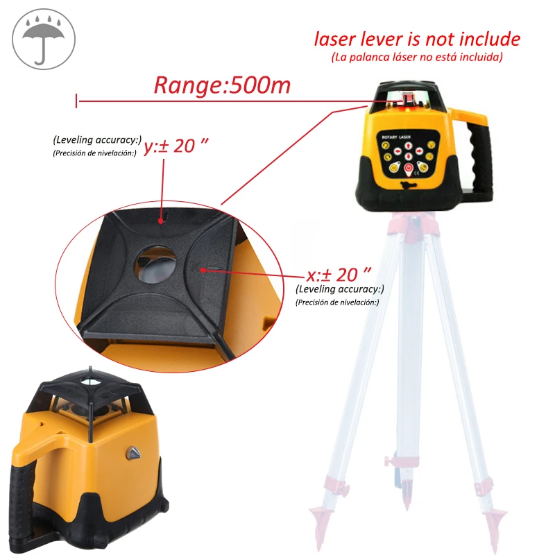 Niveau Laser existent à Balayage Horizontal et Vertical, Rotatif à 360 Degrés, Portée Rouge de 500m