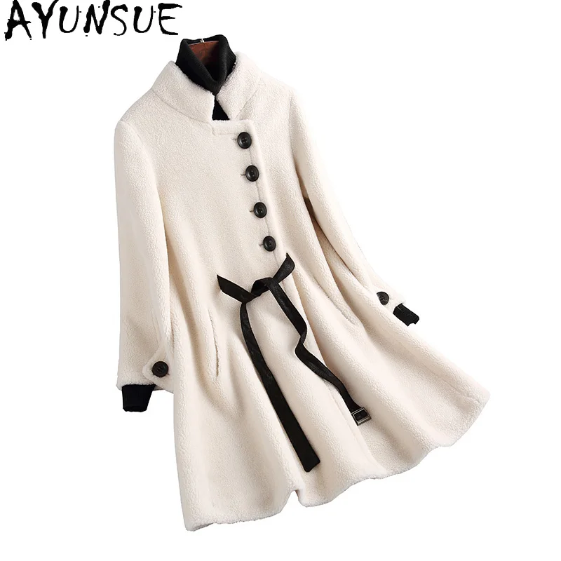 AYUNSUE Real Sheep Shearling Coat Female Autumn Winter 2021 Elegant Korean Wool Jacket Women's Clothing Casaco Feminino Gxy583