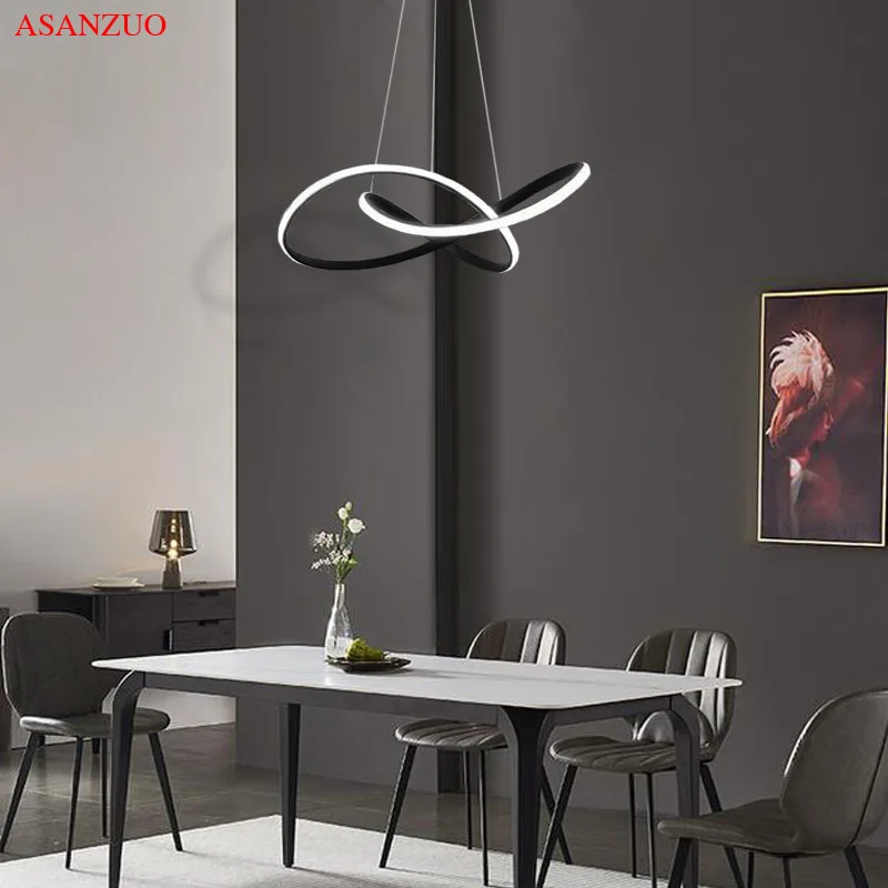 

Modern Pendant Lamp Led Rings Circle Ceiling Hanging Chandelier Black Loft Living Dining Room Kitchen Indoor Lighting Fixture