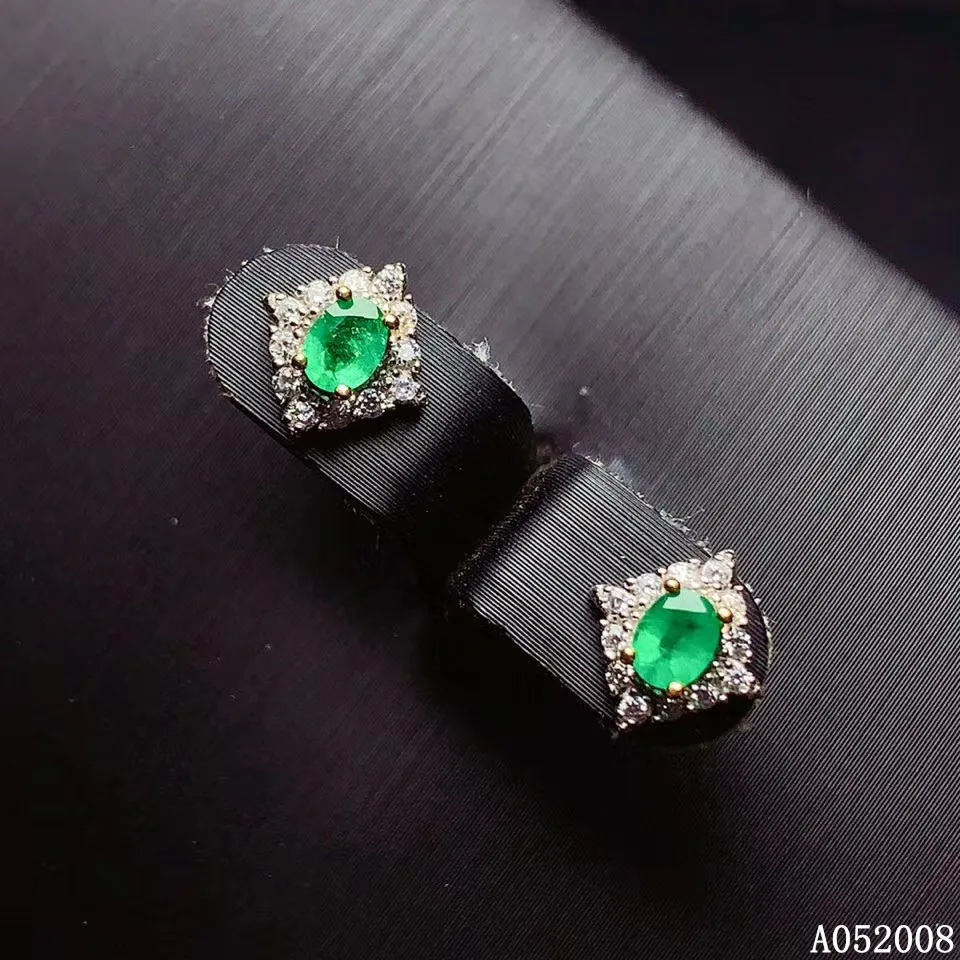 KJJEAXCMY fine jewelry 925 sterling silver inlaid natural emerald ear studs exquisite ladies earrings support testing