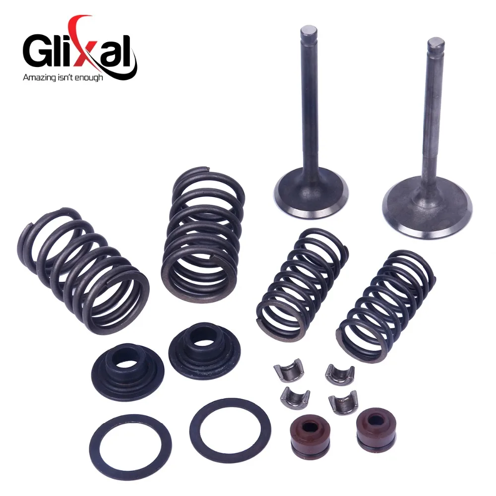 Glixal GY6 150cc 157QMJ Cylinder Head Valve kit INTAKE & EXHAUST Valves Set with Valve Spring Kit for Chinese Scooter Moped ATV