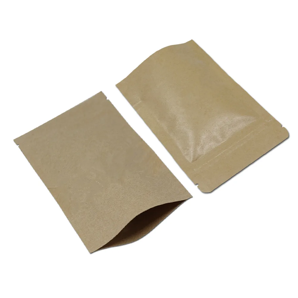 100Pcs Brown Kraft Paper Zip Lock Stand Up Bag Self Seal Reusable Food Storage Doypack Coffee Bean Candy Packaging Pouches