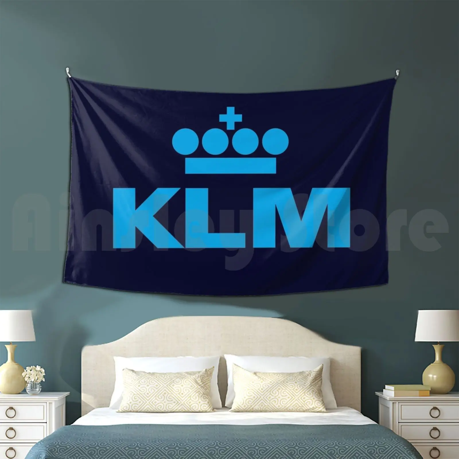 Klm Tapestry Living Room Bedroom Klm Airlane Dutch Boeing B747 Airplane Sky Fly Landing Pilot Aviation
