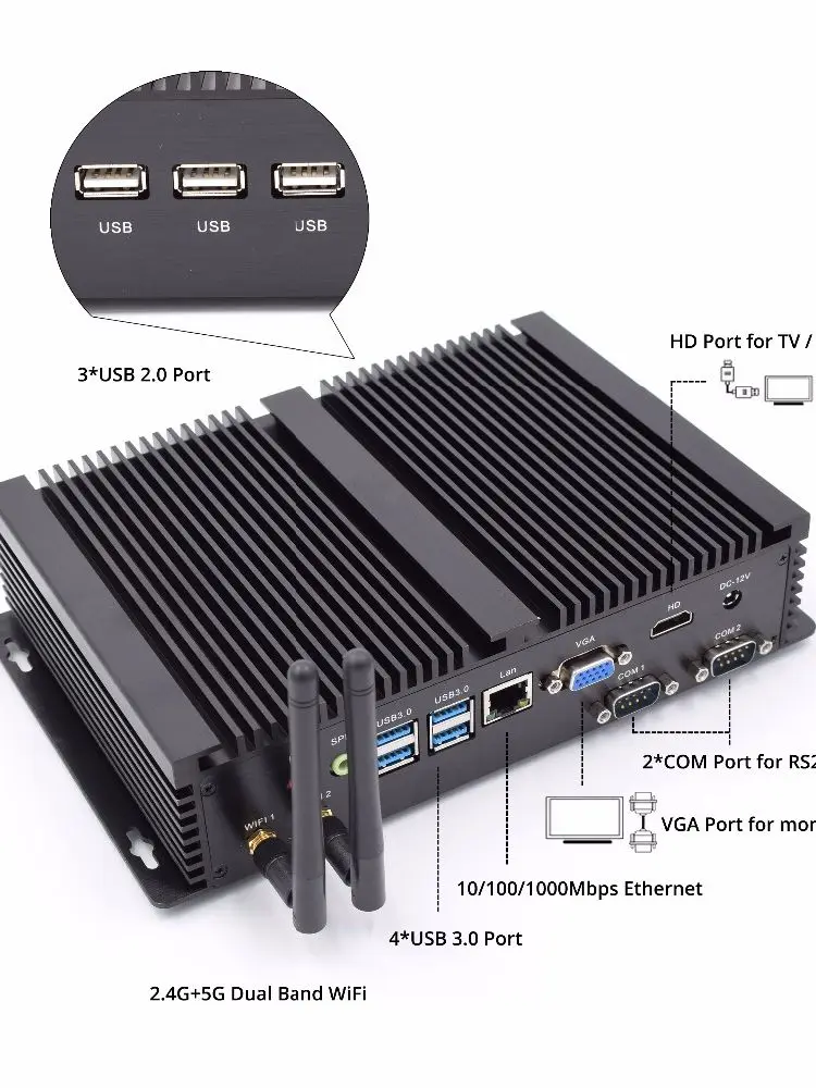 Imagem -02 - Yohirs-mini pc Industrial Fanless Máquina de Venda Automática do Robô pc Áspero Núcleo i5 10210u i7 10510u Ddr4 Rs232 com Hdmi Vga Quiosque