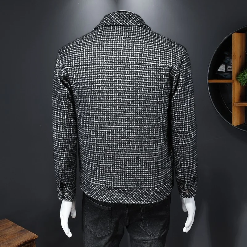 Duck White Down Jacket Mens New Short Turn-Down Collar Single Breasted Pockets Plaid Slim Warm Fashion Korean Style Coat