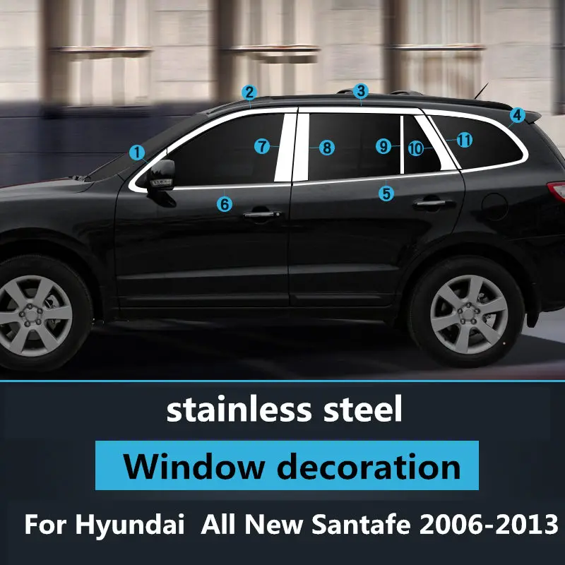 

Window decoration For Hyundai All New Santafe 2006-2019 modified body strip door edge Chromium Styling stainless steel